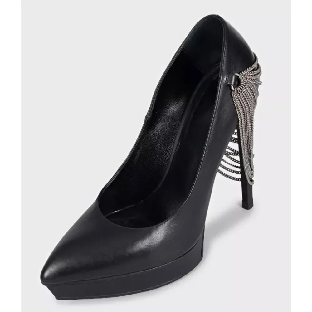 Saint Laurent Chain-Detail Black Leather Heels Sz.37 - Picture 3 of 5